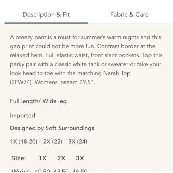 SOFT SURROUNDINGS Narah Knit Pull On Palazzo Pants in Blue White Geo Size 2 X - Picture 8 of 8